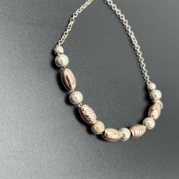 925 Sterling Silver Tri-Color Etched Beaded Bracelet Adjustable Marked - Picture 2 of 10